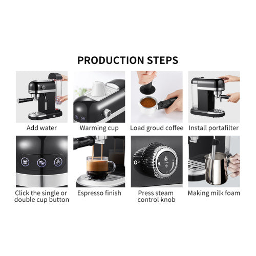 20 Bar Espresso Machine 1350W — High-Performance Coffee Maker with Safety Valve