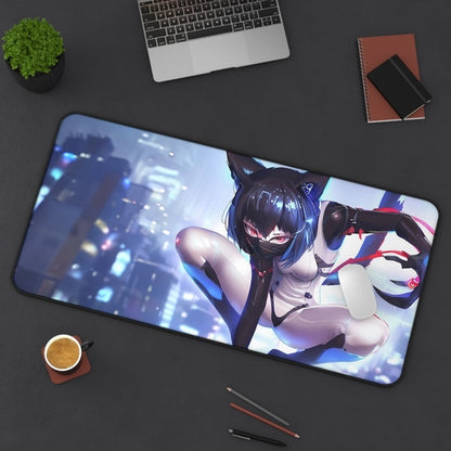 Cyborg Cat Girl Large Gaming Mouse Pad — Extended Desk Mat