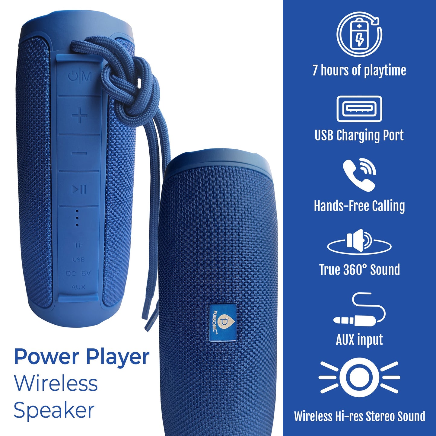 Purvolt Wireless Speaker – The Power Player, 360° Sound, 7-Hour Battery, Bluetooth