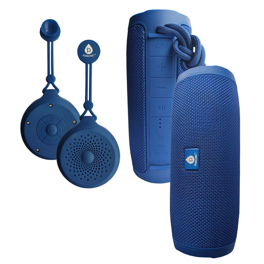 Pursonic Peak + Waterproof Wireless Speaker Bundle – 360° Sound, IPX4, 7-Hour Battery