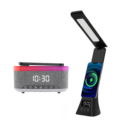 Pursonic Alarm Clock Speaker + LED Desk Lamp Bundle – 15W Wireless Charging, Bluetooth