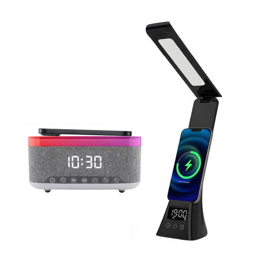 Pursonic Alarm Clock Speaker + LED Desk Lamp Bundle – 15W Wireless Charging, Bluetooth