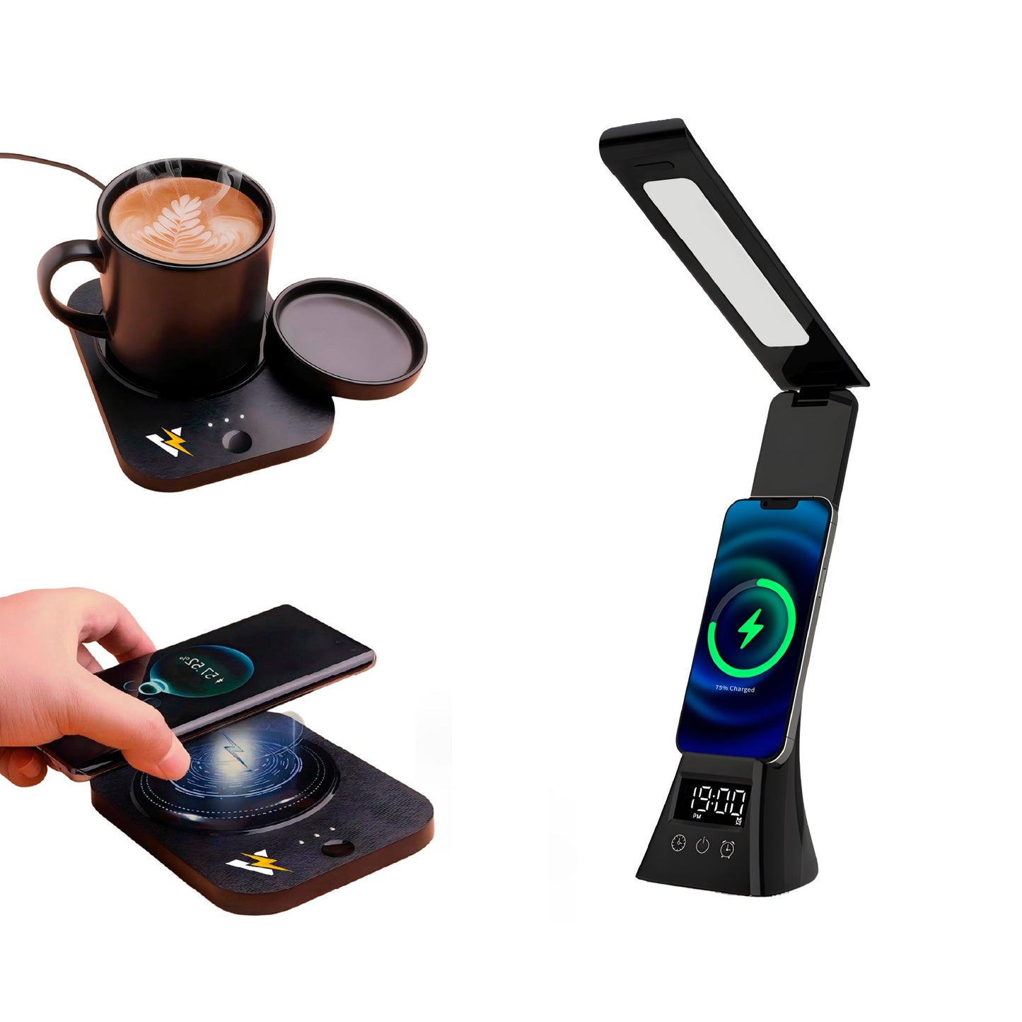 Modern Workspace Bundle – Pursonic 3-in-1 LED Desk Lamp + Sip & Charge Mug Warmer & Wireless Charger