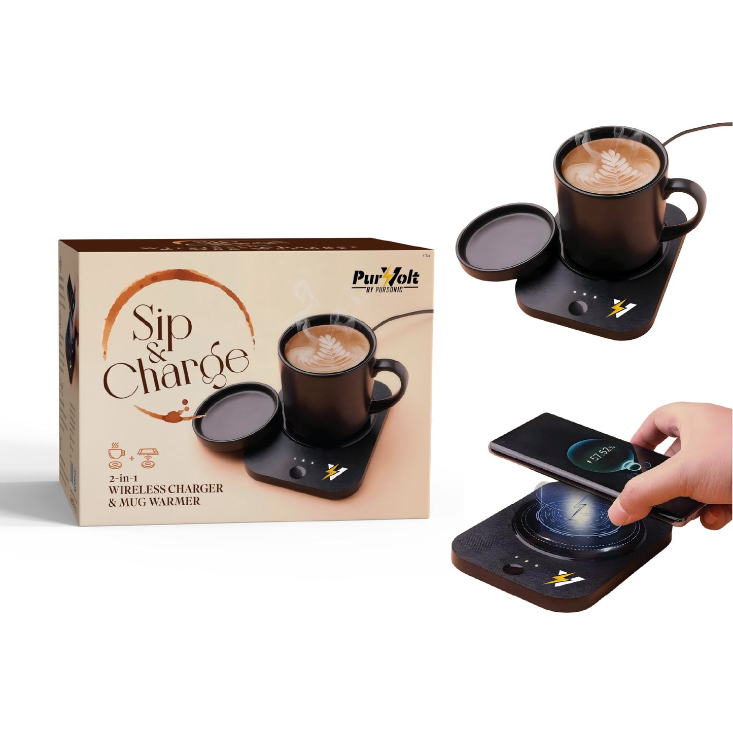 Sip & Charge 2-in-1 Wireless Charger & Mug Warmer – 15W Fast Charging, 131°F