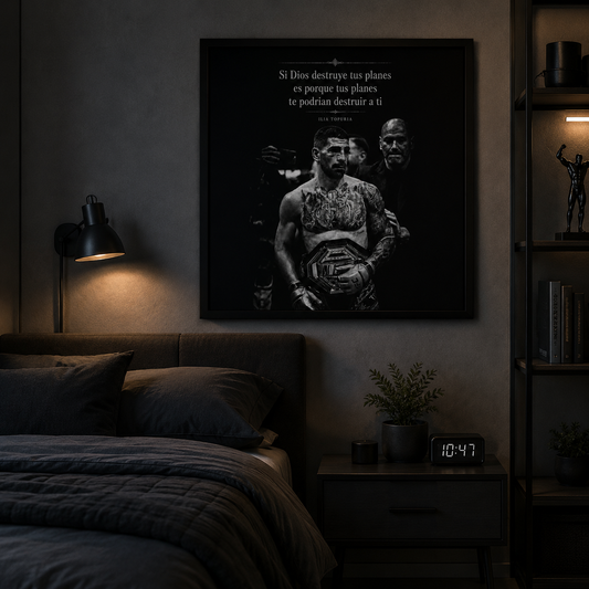 Ilia Topuria Framed Poster — "Si Dios destruye tus planes" Motivational Quote Wall Art