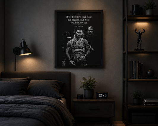 Ilia Topuria Framed Poster — "If God Destroys Your Plans" | Motivational Wall Art