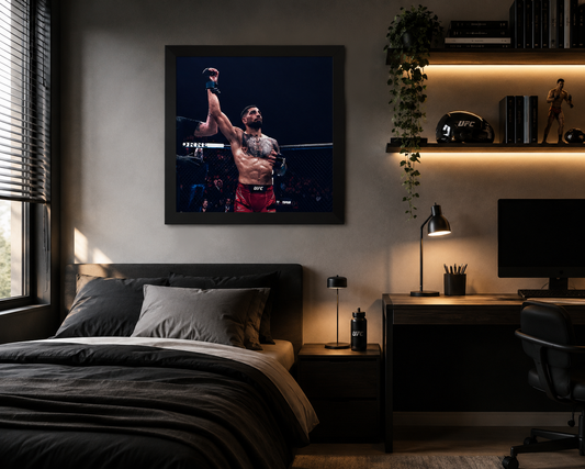 Ilia Topuria Victory Fist Raised — Premium Framed Poster