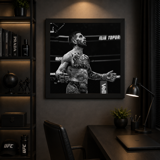 Ilia Topuria — Eyes to the Sky B&W | Premium Framed Poster