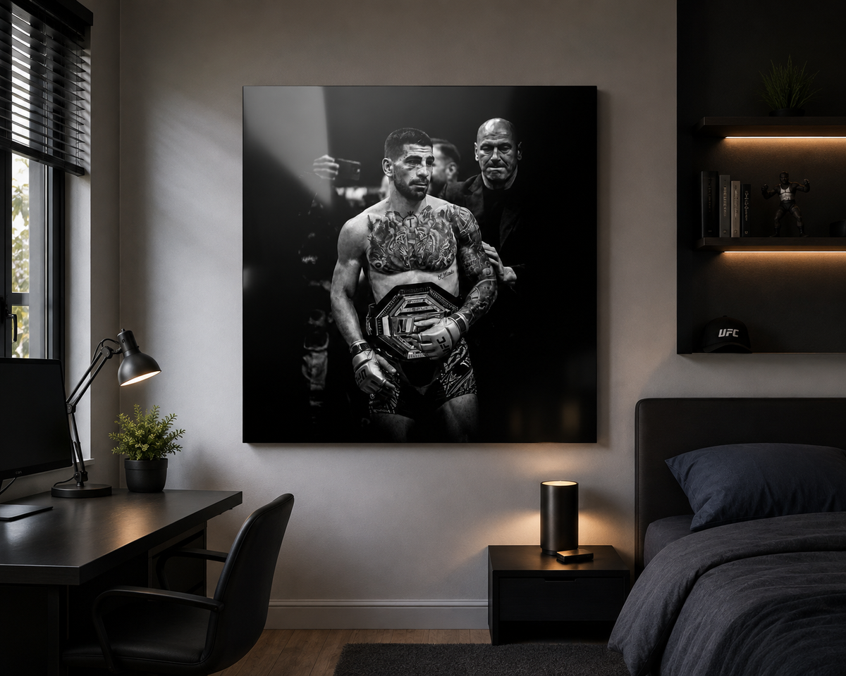 Ilia Topuria UFC Champion B&W — Premium Metal Print