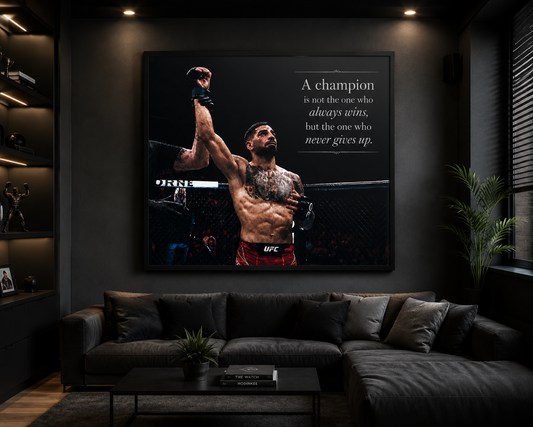 Ilia Topuria — A Champion Never Gives Up | Premium Framed Poster