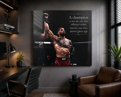 Ilia Topuria — A Champion Never Gives Up | Premium Metal Print