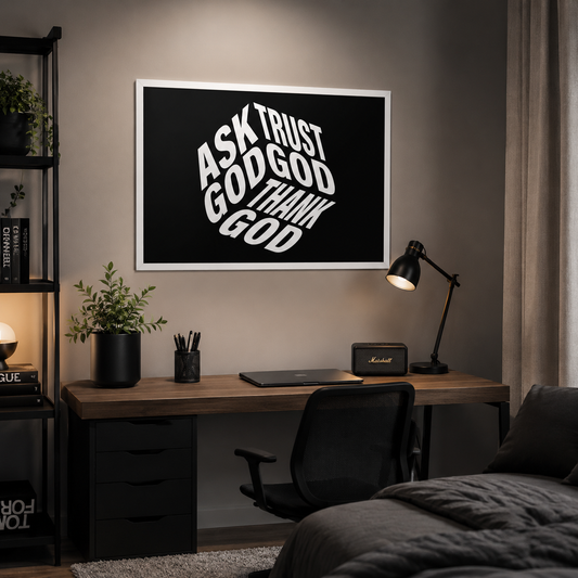 Ask God. Trust God. Thank God. — Bold Faith Framed Poster | Minimalist Wall Art