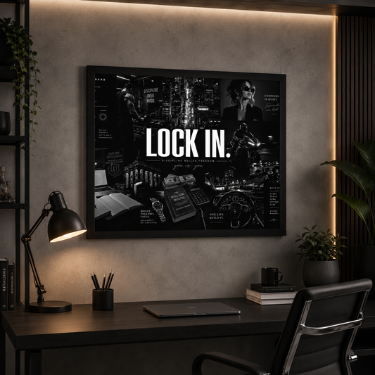 Lock In. — Dark Aesthetic Motivational Framed Poster | Focus & Discipline Wall Art