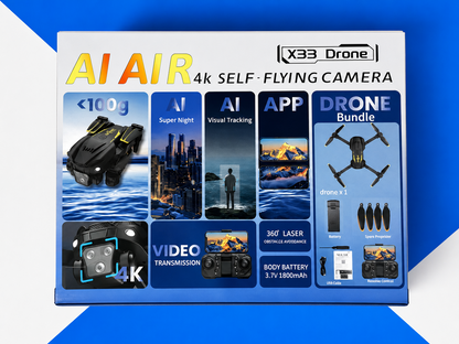 X33 AI Air 4K Drone – Dual Camera, Self-Flying, Obstacle Avoidance, Foldable, Under 200g