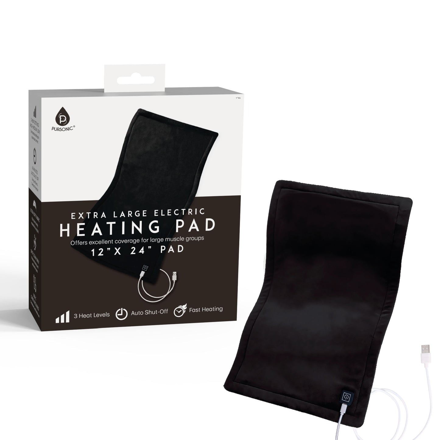 Pursonic Power Bank 10,000mAh + XL Electric Heating Pad Bundle – USB-C Powered