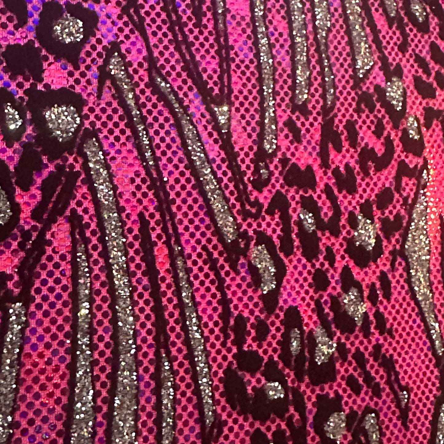Glitter Cheetah Hologram Spandex Fabric by the Yard – 4-Way Stretch, 80% Nylon, 7 Colors | Spandex Palace