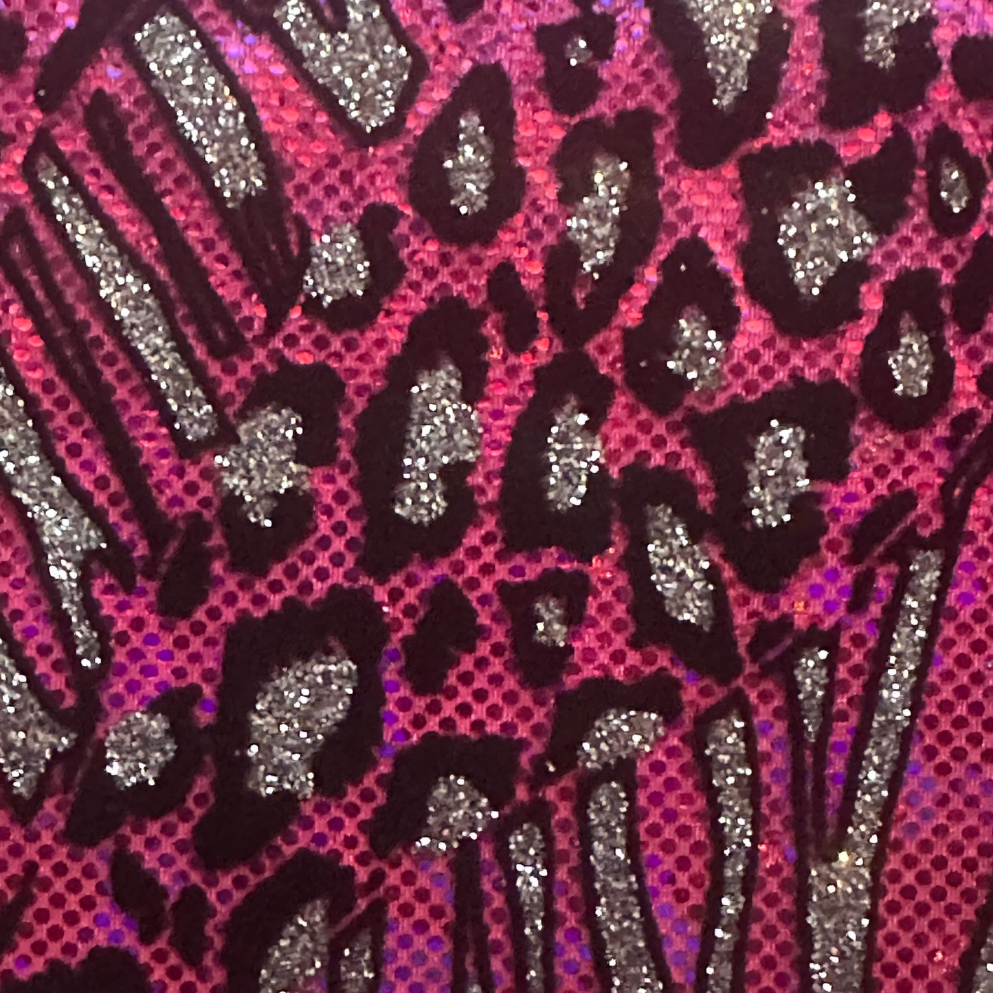 Glitter Cheetah Hologram Spandex Fabric by the Yard – 4-Way Stretch, 80% Nylon, 7 Colors | Spandex Palace
