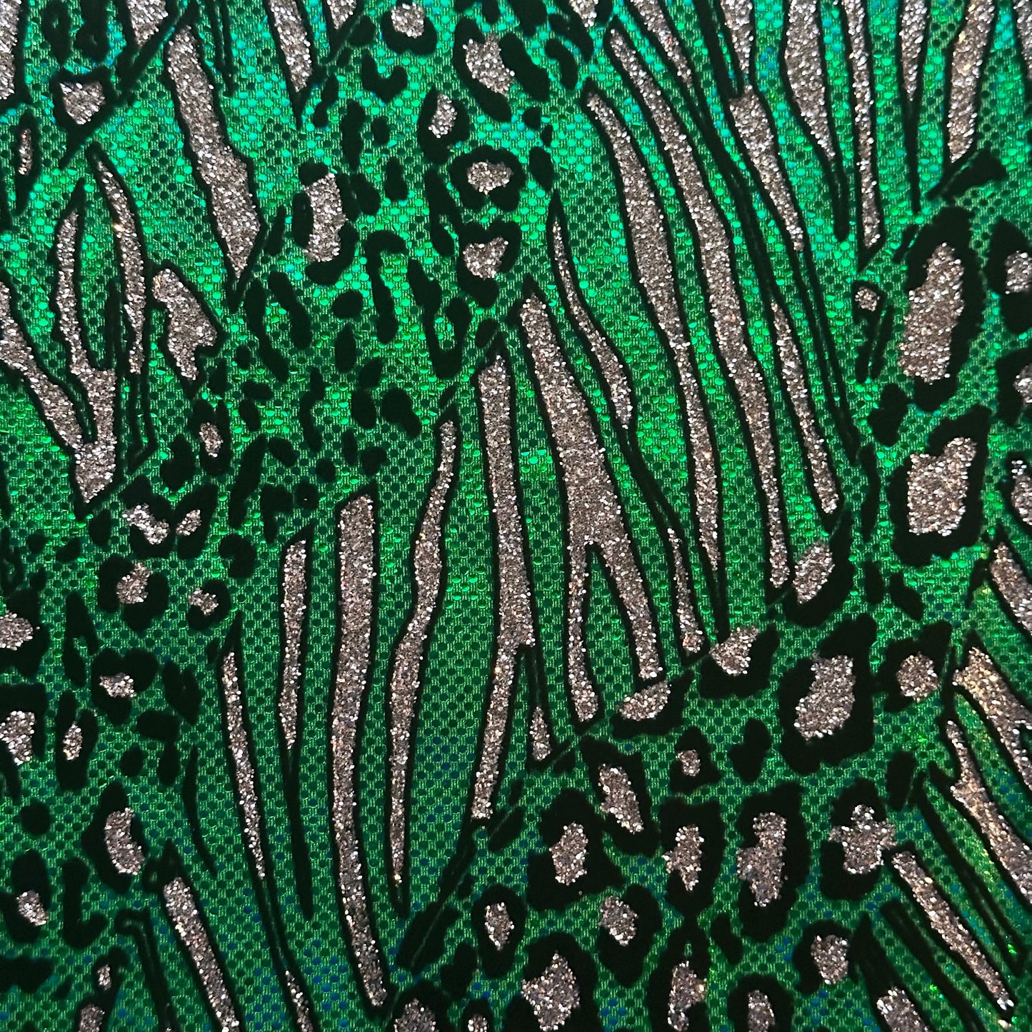 Glitter Cheetah Hologram Spandex Fabric by the Yard – 4-Way Stretch, 80% Nylon, 7 Colors | Spandex Palace