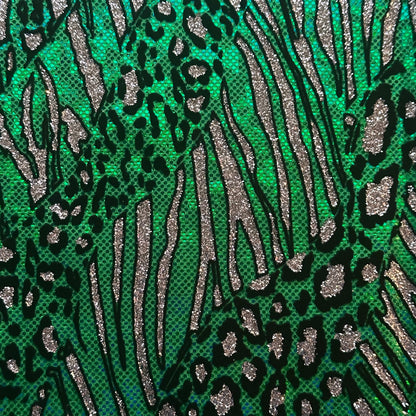 Glitter Cheetah Hologram Spandex Fabric by the Yard – 4-Way Stretch, 80% Nylon, 7 Colors | Spandex Palace