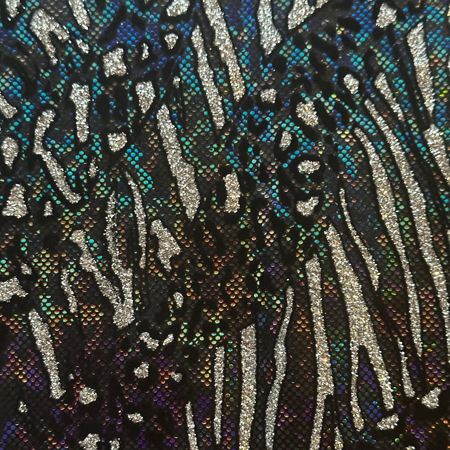 Glitter Cheetah Hologram Spandex Fabric by the Yard – 4-Way Stretch, 80% Nylon, 7 Colors | Spandex Palace