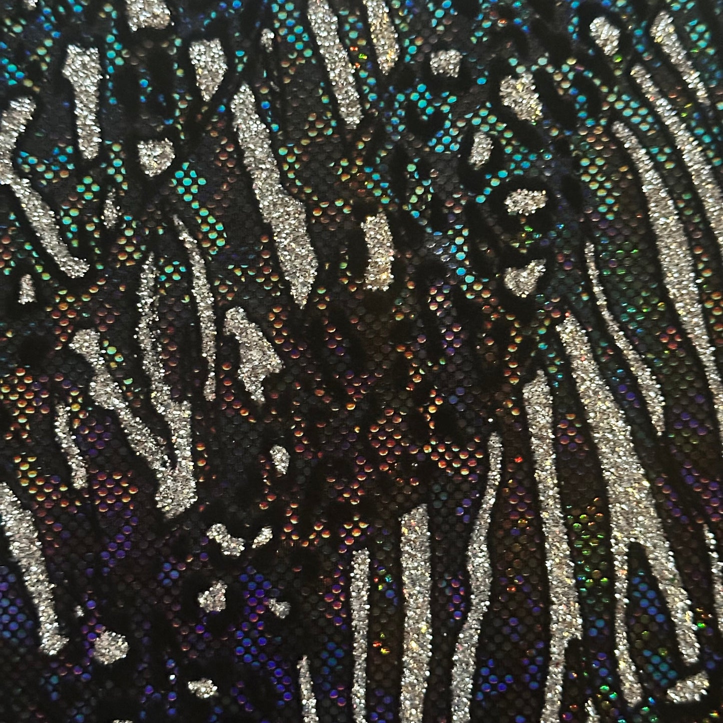 Glitter Cheetah Hologram Spandex Fabric by the Yard – 4-Way Stretch, 80% Nylon, 7 Colors | Spandex Palace