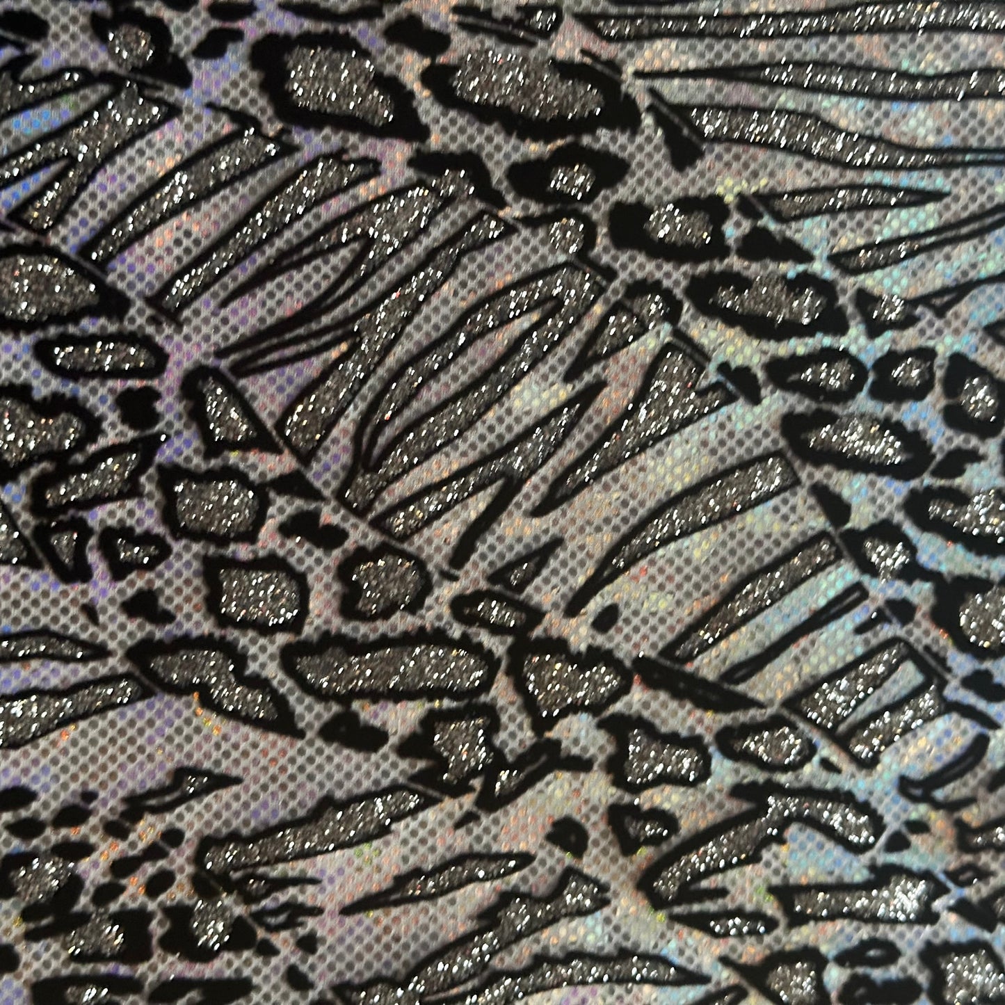 Glitter Cheetah Hologram Spandex Fabric by the Yard – 4-Way Stretch, 80% Nylon, 7 Colors | Spandex Palace