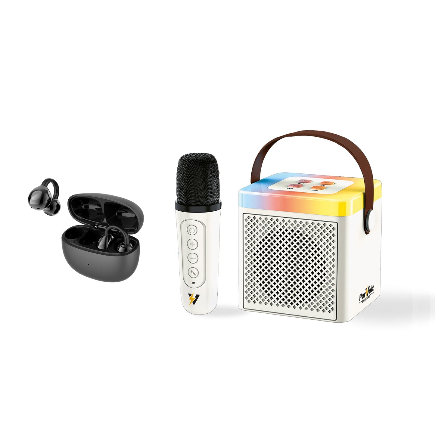 PurVolt Portable Karaoke Set + Pursonic True Wireless Earbuds Bundle – Bluetooth 5.0
