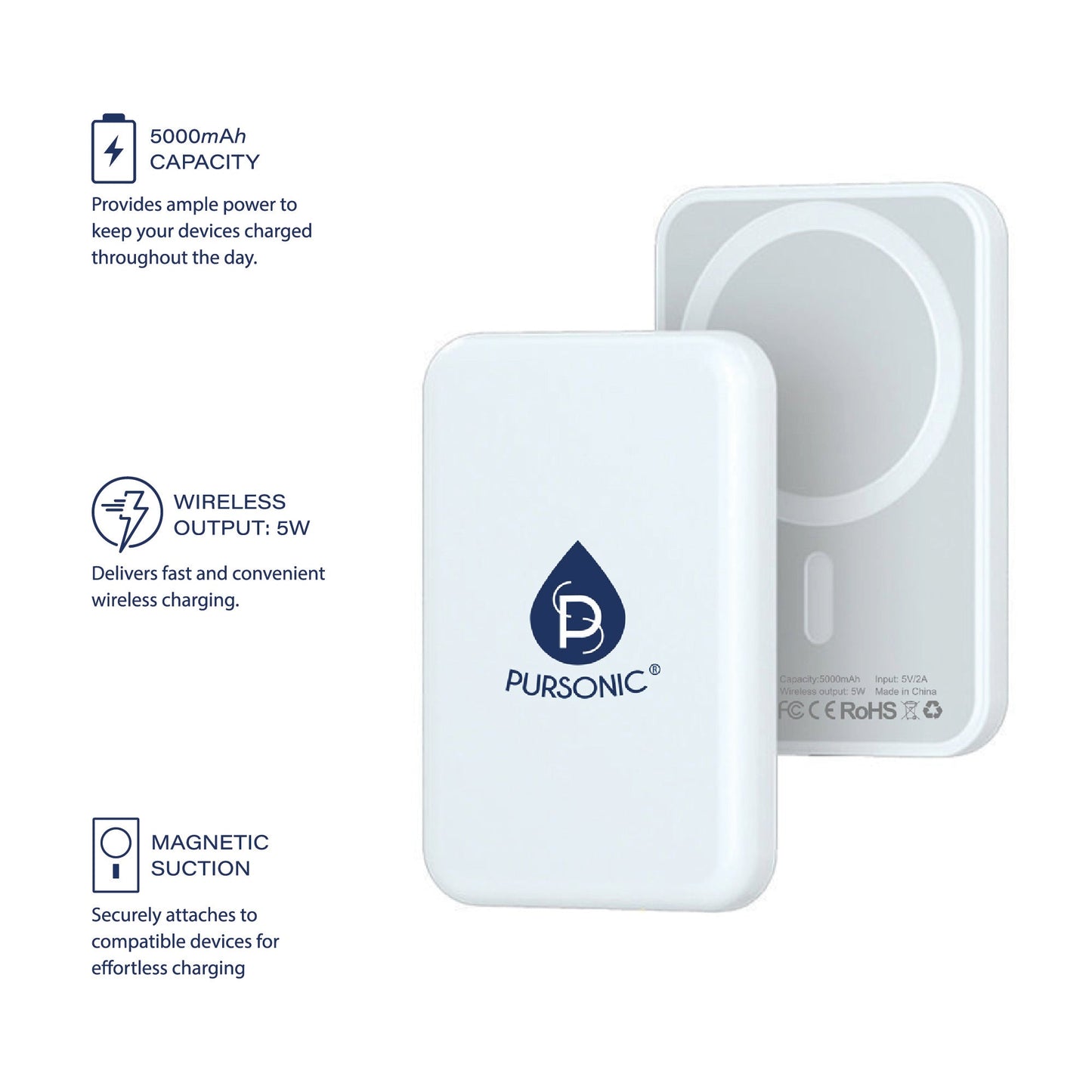 Magnetic Wireless Power Bank 5000mAh – Qi Compatible, Slim & Portable, Cable-Free