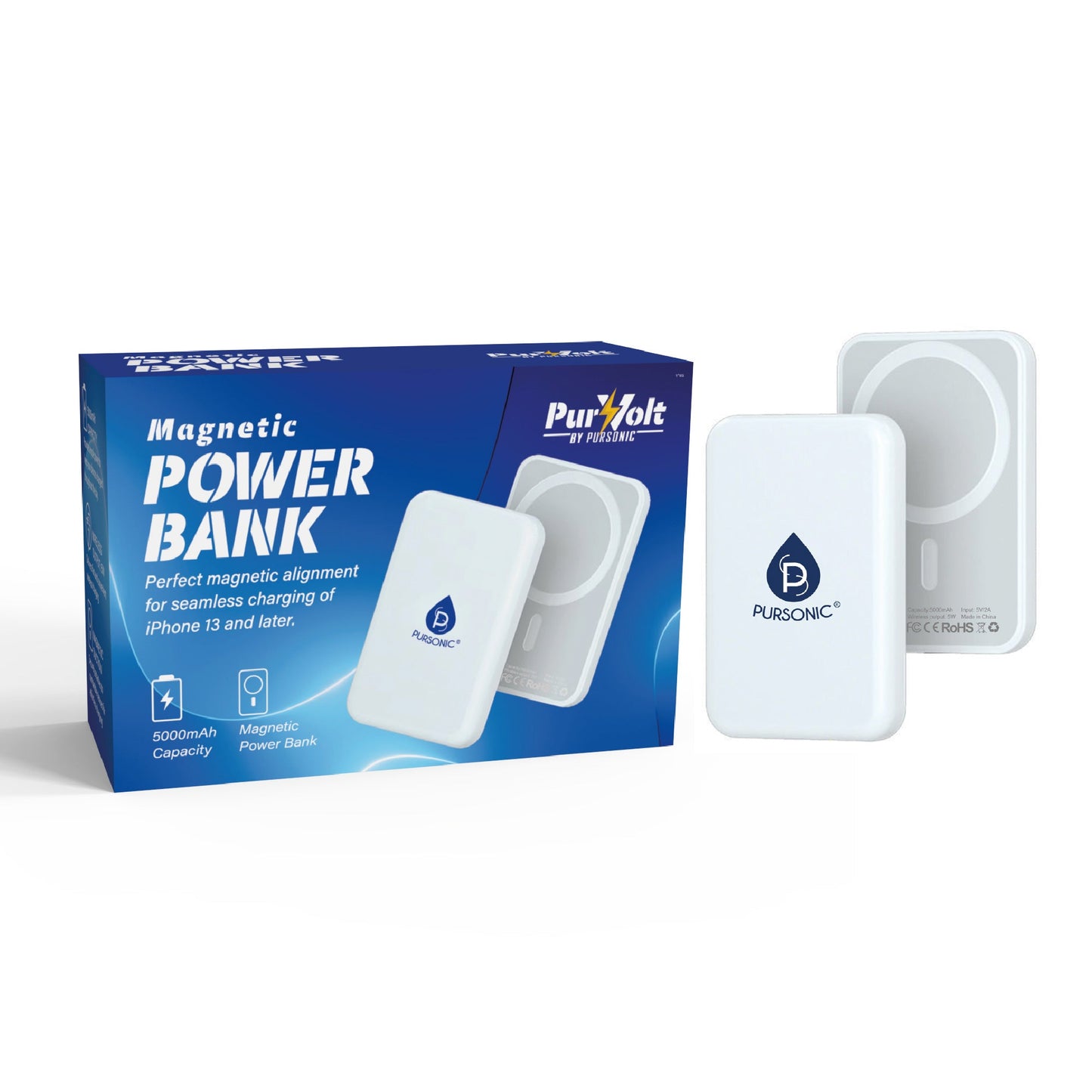 Magnetic Wireless Power Bank 5000mAh – Qi Compatible, Slim & Portable, Cable-Free