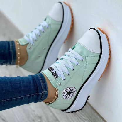 Women's Platform Canvas Sneakers – Lace-Up, Chunky Sole, Retro Style