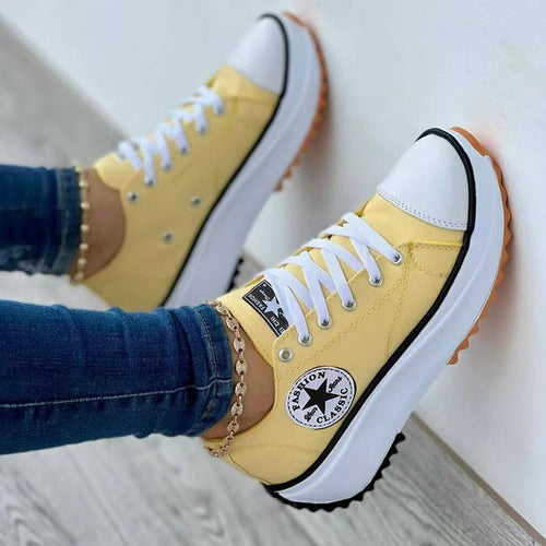 Women's Platform Canvas Sneakers – Lace-Up, Chunky Sole, Retro Style