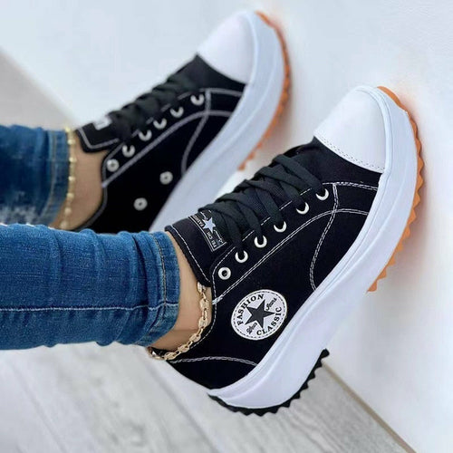 Women's Platform Canvas Sneakers – Lace-Up, Chunky Sole, Retro Style