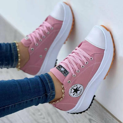 Women's Platform Canvas Sneakers – Lace-Up, Chunky Sole, Retro Style