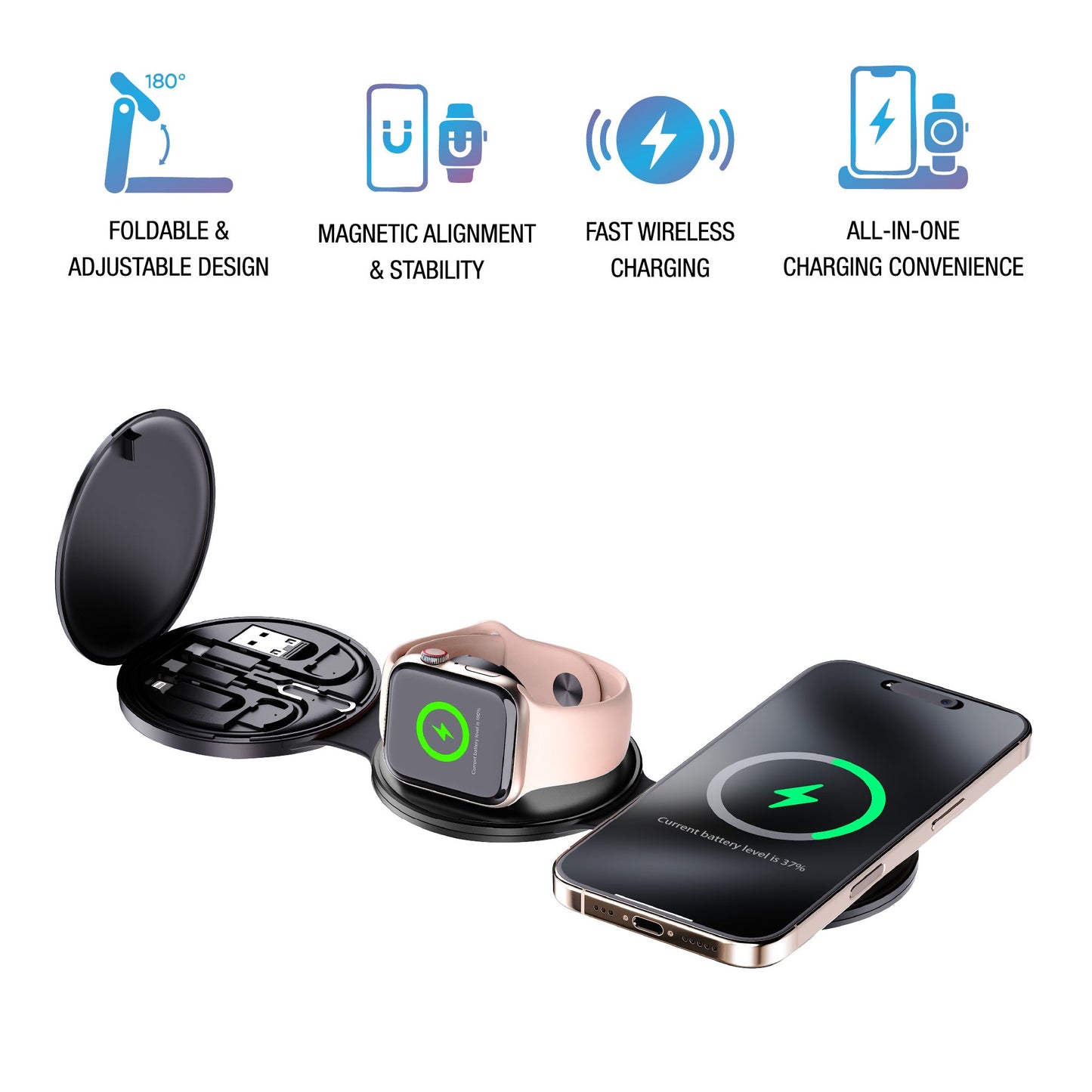 Power & Sound Essentials Bundle – 5-in-1 Wireless Charging Station + True Wireless Earbuds