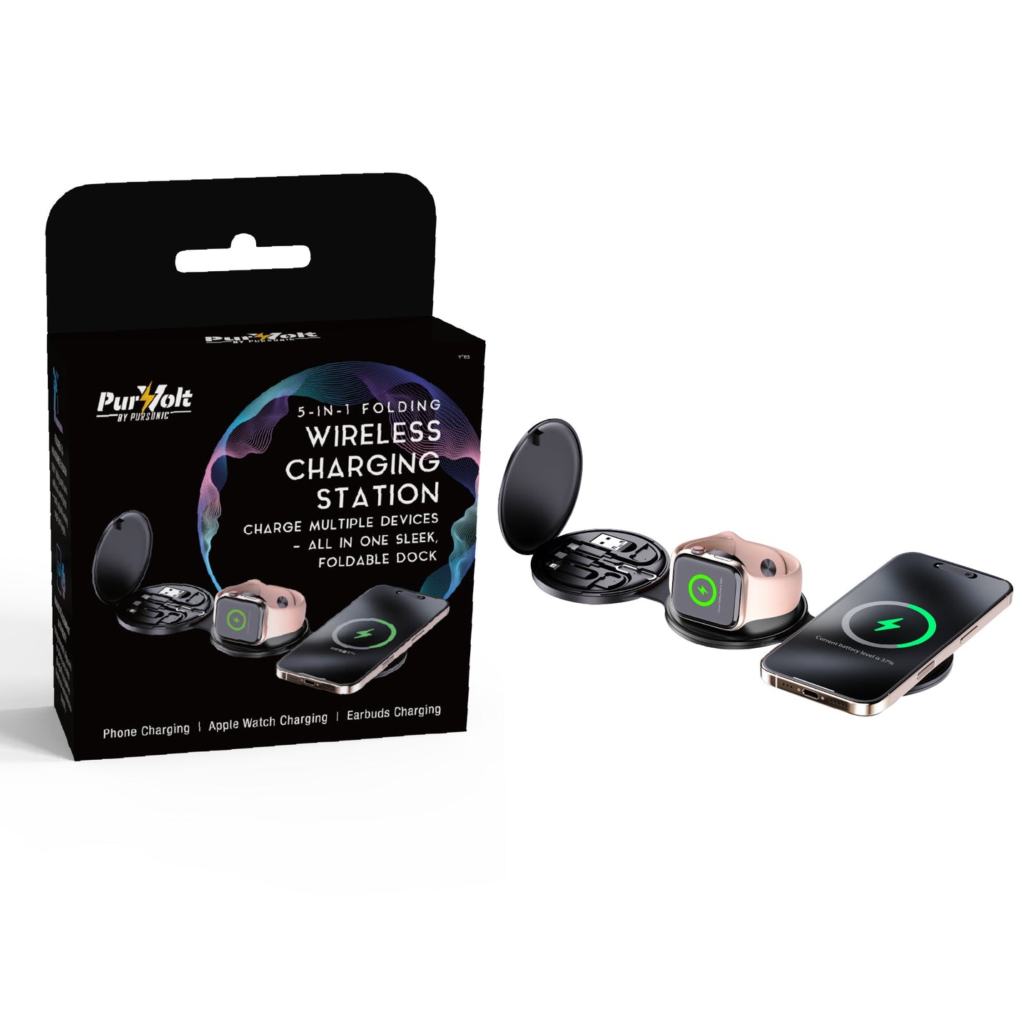 Power & Sound Essentials Bundle – 5-in-1 Wireless Charging Station + True Wireless Earbuds