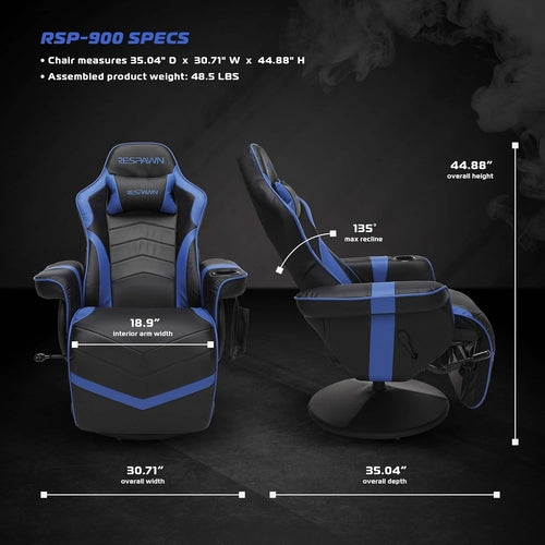 Blue 900 Gaming Recliner Chair With Adjustable Leg Rest & Cupholder