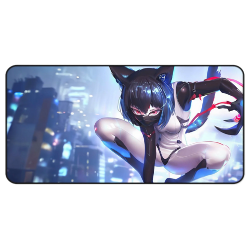 Cyborg Cat Girl Large Gaming Mouse Pad — Extended Desk Mat