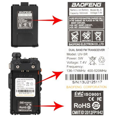 BAOFENG Dual Band Walkie Talkie Set of 6 — 136-174MHz / 400-520MHz Two-Way Radio