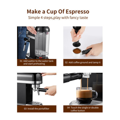 20 Bar Espresso Machine 1350W — High-Performance Coffee Maker with Safety Valve