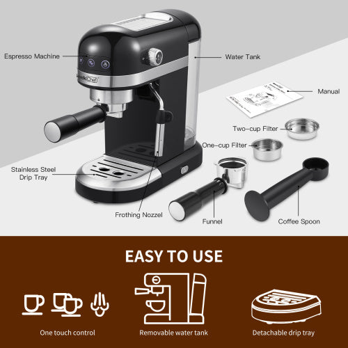20 Bar Espresso Machine 1350W — High-Performance Coffee Maker with Safety Valve