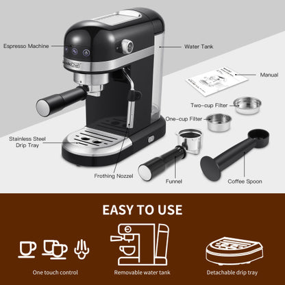20 Bar Espresso Machine 1350W — High-Performance Coffee Maker with Safety Valve