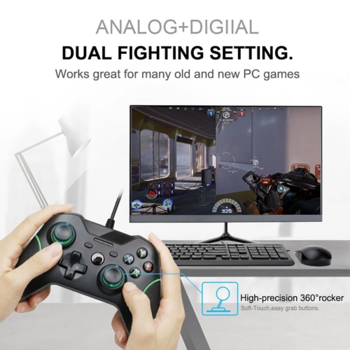 USB Wired Controller for Xbox One & PC – Dual Vibration + Headphone Jack