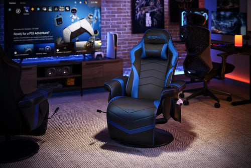 Blue 900 Gaming Recliner Chair With Adjustable Leg Rest & Cupholder