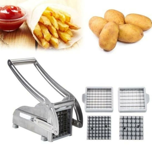 Stainless Steel French Fries & Potato Cutter – 2 Interchangeable Blades, Wall-Mount